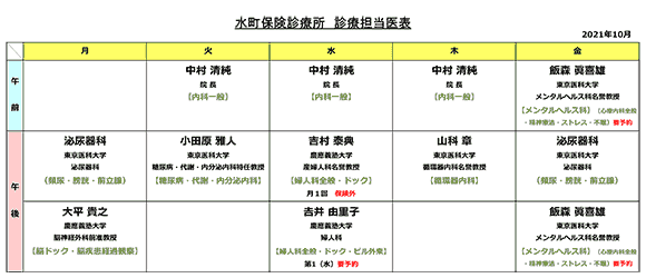 診療担当医表